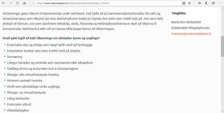 Skjáskot af dæmi um vel upp settan texta á vefnum