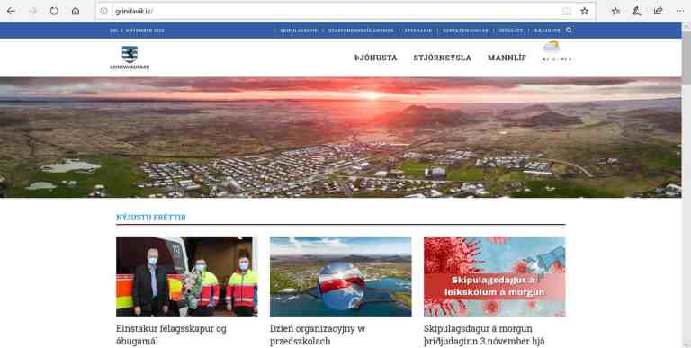 Skjáskot af forsíðu vefs Grindavíkur