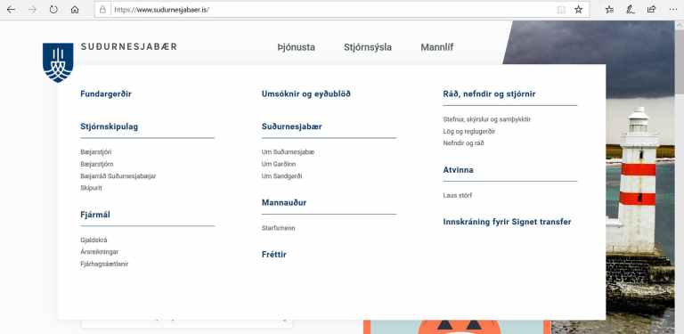 Skjáskot af flokkum og undirflokkum