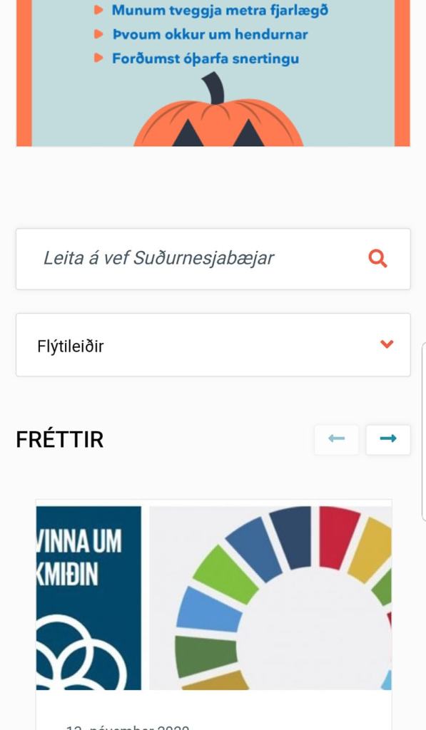 Skjáskot af forsíðu vefsins í farsíma